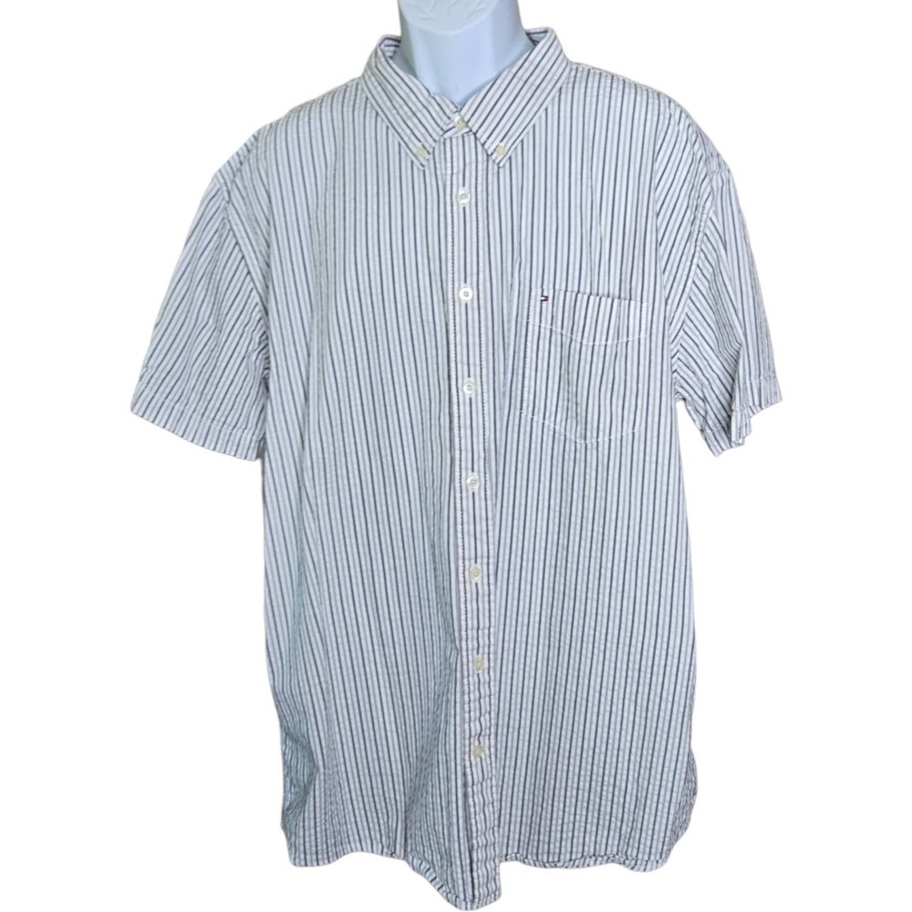 Tommy Hilfiger Mens Preppy Seersucker Shirt Size XXL Trim Fit Button Down
